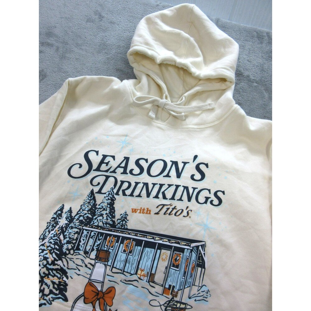 Tito's Handmade Vodka Size Large Season's Drinking Hoodie Sweatshirt Ivory